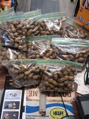 Bags of chocolate-covered peanuts at Nate's Bait & Market